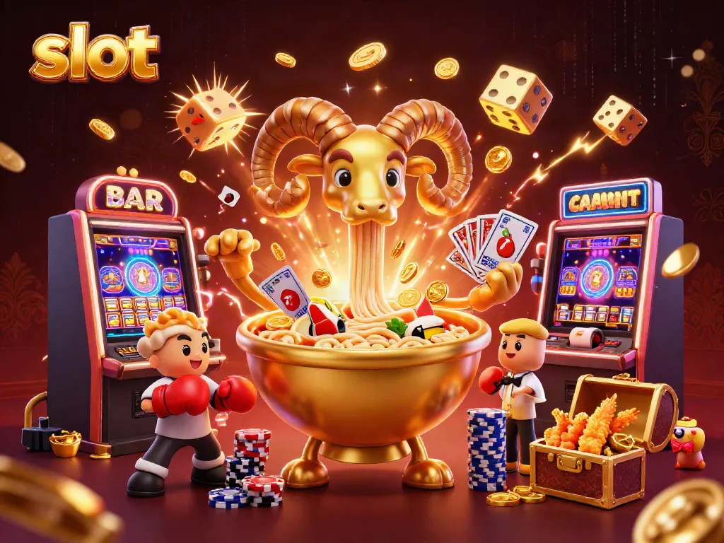 Engaging slot-themed 3D scene featuring cartoon characters and a jackpot explosion of coins.