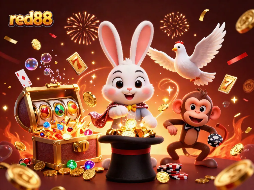 Experience thrilling wins at red88 with a vibrant casino scene featuring engaging characters and game elements.