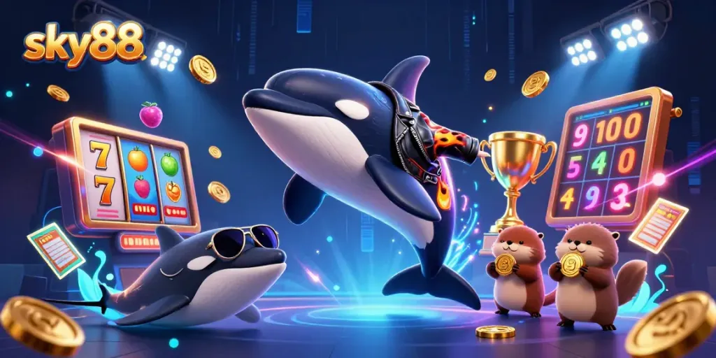 Experience the exciting gaming world of sky88 with vibrant sea creatures and colorful slot elements.
