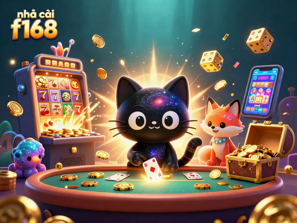 Join the cosmic adventure in the nhà cái f168 online casino, where the black hole cat attracts winning chips and cards.